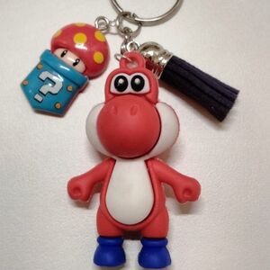 New- Red Yoshi Keychain with Charm and Tassel